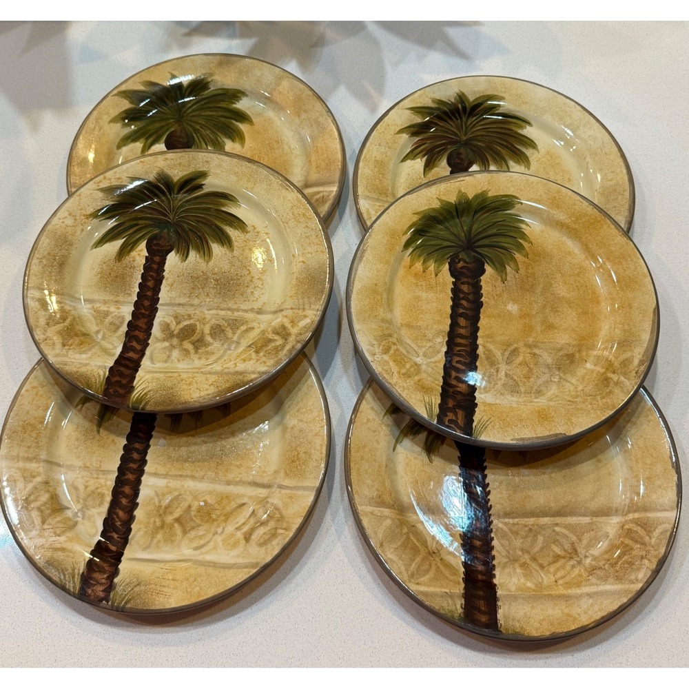 Bellagio Hand Painted Palm Tree Salad Plates Set of 6 Tabletops Unlimited
